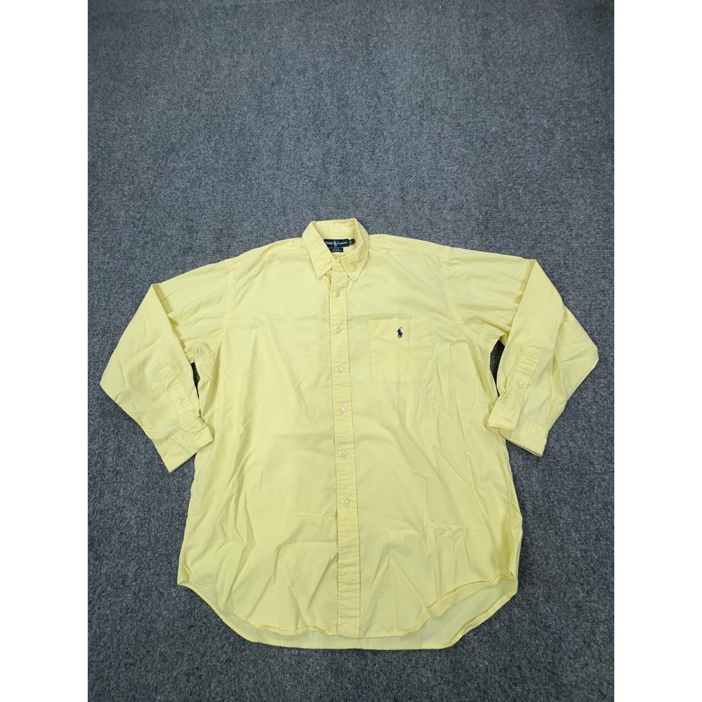 Vintage Ralph Lauren Shirt Mens L Yellow Solid 100% Cotton Blake Button Down
